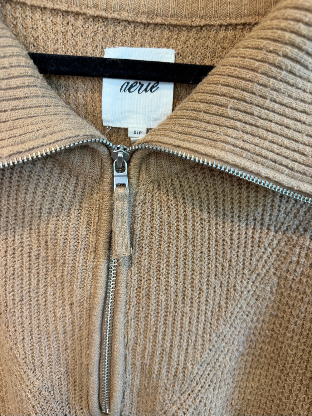 Aerie Oversized Small Brown / Tan Knit Sweater Pullover Quarter Zip Stretchy - Picture 3 of 8